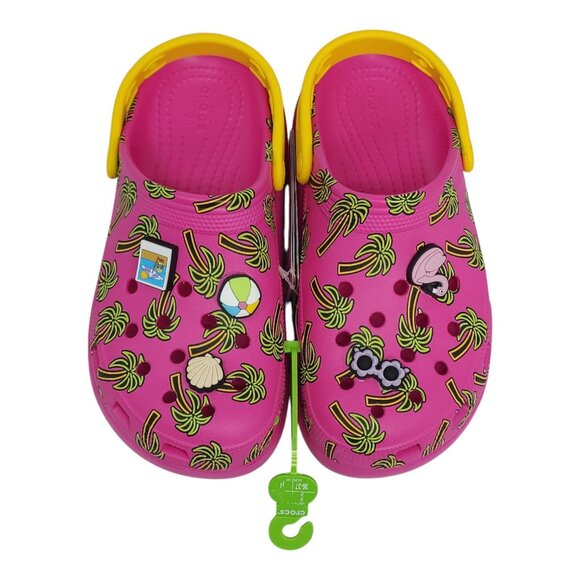 Crocs Classic Spring Jibbitz Clogs Kids Size J5 Pink Palm Trees 1.5" Platform - Picture 2 of 8